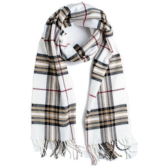 Super Soft Luxurious Cashmere Feel unisex Ivory Plaid - Picture 1 of 6